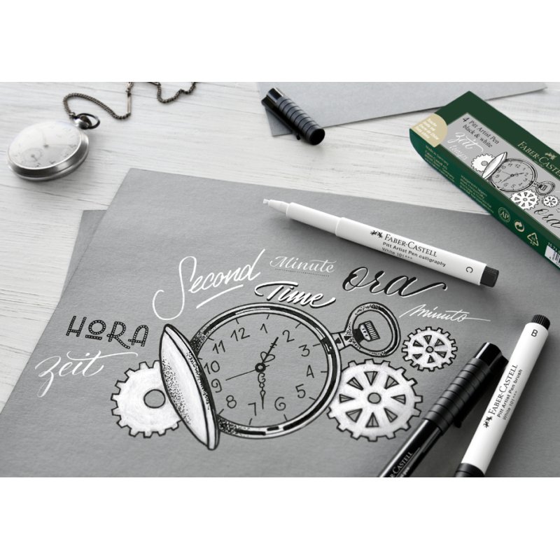 Faber-Castell PITT Artist Pen stylo d'encre de dessin, blanc, pointe calligraphique 2,5 mm